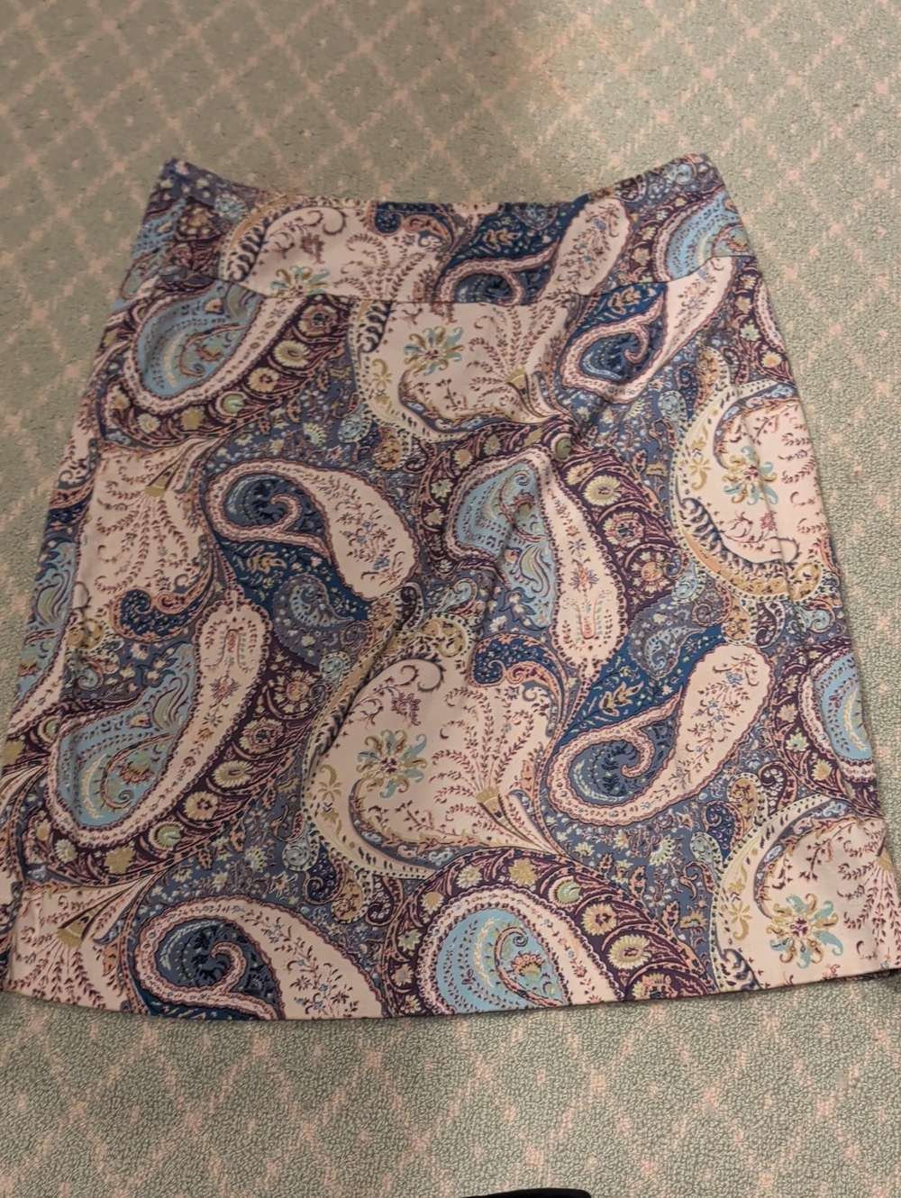 Erik Stewart Paisley Pencil Skirt in Blue & Cream